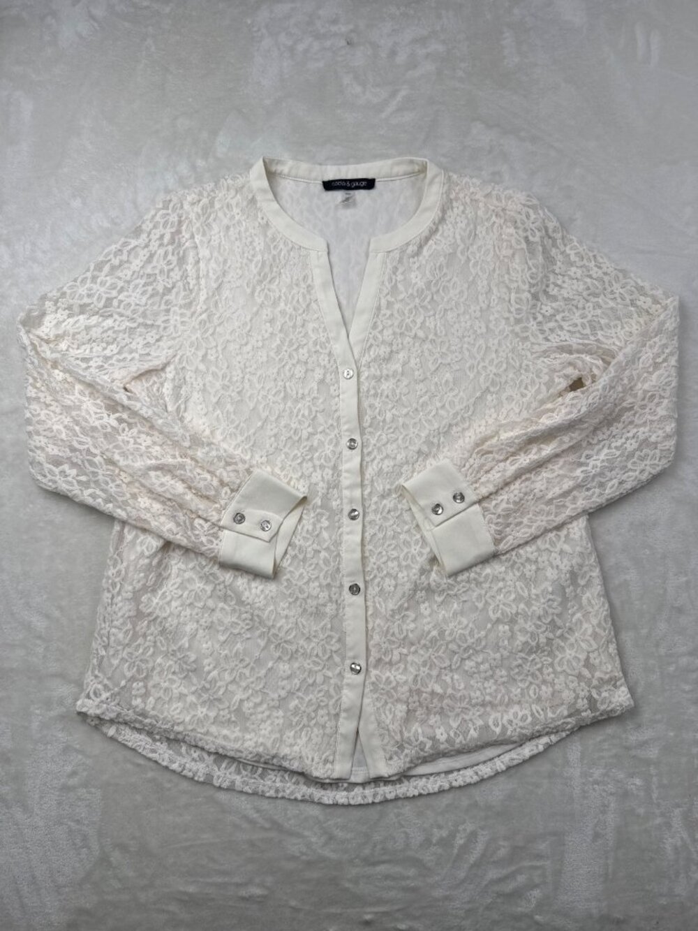 Cable & Gauge Womens White Floral Lace Button-Down Shirt M Long Sleeve
